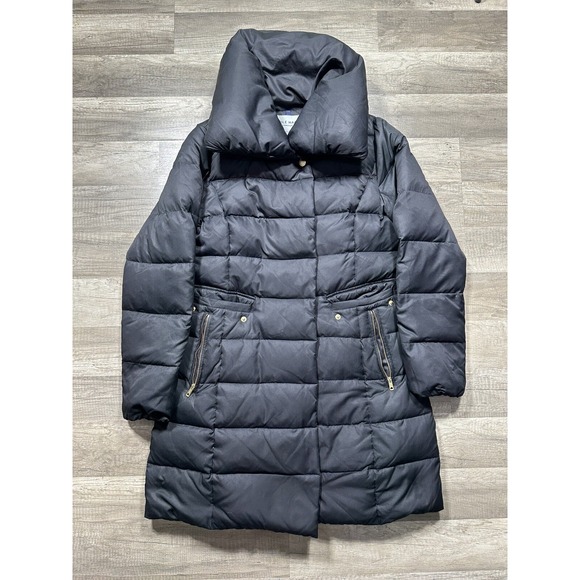 Cole Haan Signature Womens Black Down & Feather Puffer Coat Hooded Medium - Picture 1 of 16